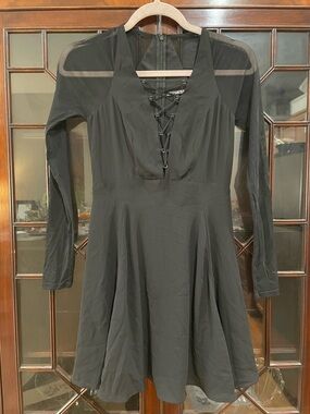 Express Black Lace-Up Fit-and-Flare Long Sleeve Dress